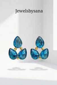 Boucles d'oreilles clous tendance en laiton plaqué or avec quartz violet en forme de goutte, bijoux floraux pour femme, idéales pour les soirées - Product Image 5