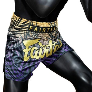 กางเกงมวยไทย Fairtex สีม่วงดำลายเสือพิมพ์โลโก้กลิตเตอร์ สำหรับผู้ชาย ชุดกีฬาต่อสู้แบบผสมผสาน ทรงปกติ กางเกงคิกบ็อกซิ่งสั่งทำพิเศษ - Product Image 3