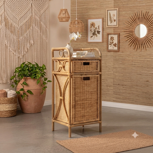 Mueble de Almacenamiento de Ratán Natural Hecho a Mano, Mesa Auxiliar de Mimbre Tejido, Cómoda de Lavandería, Muebles Boho para el Hogar - Product Image 1