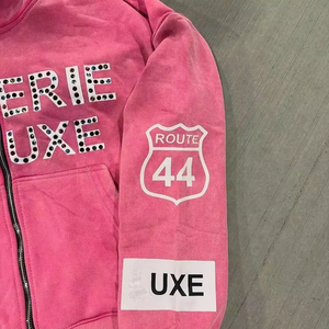 เสื้อฮู้ดดี้โอเวอร์ไซส์ปักลายเพชร หนัก 400GSM สำหรับผู้ชาย ฤดูหนาว ลายพิมพ์ดิจิตอล ย้อมสีแบบดิสเทรส ล้างสีแบบแอซิดวอช สกรีนโลโก้ได้ตามสั่ง สไตล์สตรีทแวร์ ขายส่ง - Product Image 3