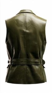 เสื้อกั๊กหนังผู้ชายคอวีติดกระดุมแถวเดียว - Product Image 2