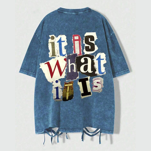 Conjunto de Camiseta y Sudadera Oversize con Estampado Acid Wash, Estilo Urbano Vintage, Algodón Pesado, Lavado Desgastado - Product Image 3