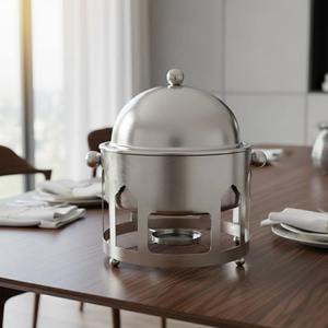 Luxury Arabic Round Chafing Dish Hanging <b>Soup</b> Pot Tall Rod Metal Frame Wooden Base Ramadan Buffet Server Single Unit - Product Image 4