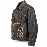 Veste en cuir vieilli à motif Static Stallion pour homme, en cuir de vachette anthracite personnalisé, style western clouté, fournisseur direct d'usine