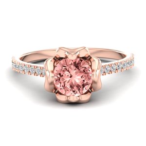 Bagues de fiançailles en or massif 14 carats avec diamant solitaire taille ronde 1 carat et pierre précieuse Morganite pour femme - Prix de gros REYES - Product Image 1