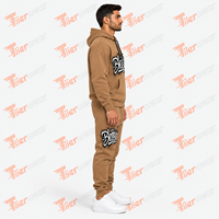 Ensemble sweat-shirt et pantalon de survêtement marron surdimensionné pour homme, imprimé avec le logo « Blessed », style streetwear décontracté, tenue de jogging pour l'automne