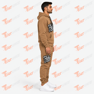 Ensemble sweat-shirt et pantalon de survêtement marron surdimensionné pour homme, imprimé avec le logo « Blessed », style streetwear décontracté, tenue de jogging pour l'automne - Product Image 3