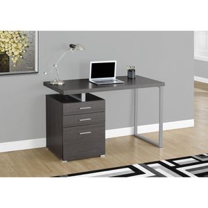 Scrivania per Computer da Ufficio Contemporanea M 48''L con Laminato Grigio e Metallo Grigio, Configurazione Sinistra e Destra, Cassetti Portaoggetti per Laptop - Product Image 5