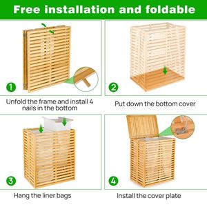 Bamboo <b>Foldable</b> Laundry Hamper with 2 Section Removable Liner Bag Space-Saving 2-Section Sorter <b>Basket</b> - Product Image 4