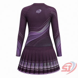 Uniforme de cheerleading personnalisé pour femmes, manches longues, jupe plissée, rayures noires cuivrées, vêtements d'équipe, vente en gros, usine - Product Image 2