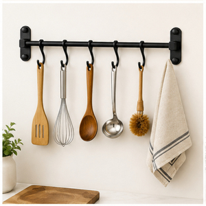 Wall Mounted Kitchen Utensil Rack Heavy Duty Metal Hanging Organizer For Pots Pans Space-Saving Matte Black Kitchen <b>Rail</b> - Product Image 6