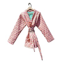 Abrigo Informal de Manga Larga con Estampado de Bloques Indio Vintage, Ropa de Mujer, Transpirable, Cuello en V, Chaquetas Acolchadas Tejidas a Rayas