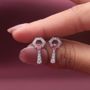 IGI Certified Lab Grown Diamond Pink Emerald Cut Chain Tassel Drop <b>Earrings</b> in Solid 925 Sterling <b>Silver</b> Dangle <b>Earrings</b> - Product Image 5