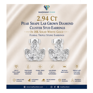 Boucles d'oreilles florales à trois pierres en diamant de laboratoire taille poire de 2,94 carats de qualité supérieure en or blanc massif 18 carats - Product Image 1