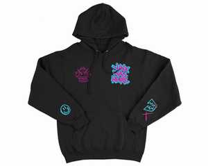 Sudadera con Capucha Unisex Azul Claro con Estampado Rosa y Cian, Estilo Urbano, Corte Holgado, para Otoño - Product Image 3