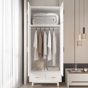 Armoire en bois Triamine blanc et cuivre doré avec 4 portes, 2 tiroirs et tringle à vêtements en panneau de particules collé - Product Image 3