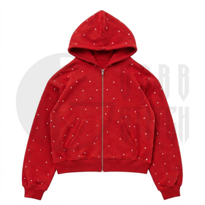 Custom Rhinestone <b>Zip</b> Up Hoodie Heavyweight Fleece Full <b>Zip</b> <b>Hooded</b> Sweatshirt Streetwear OEM ODM Manufacturer - Product Image 2