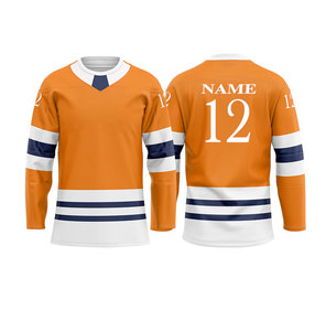 Maillot de hockey sur glace personnalisé jaune, blanc et bleu rayé, col en V, manches longues, polyester anti-humidité, vêtements de sport pour hommes adultes - Product Image 5