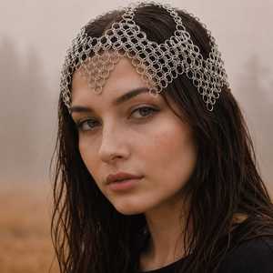 Coiffe en maille métallique plaquée argent, bijou fantaisie irrégulier pour femme, décoration de mariage - Product Image 1
