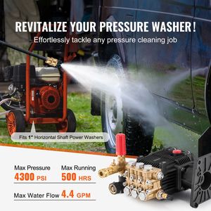 Pompa a pistoni triplex ad alta pressione 4300 PSI per idropulitrici a albero orizzontale 4.4GPM con kit di ricambio a 5 ugelli - Product Image 2