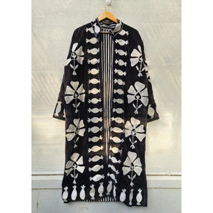 Black Velvet Embroidered Long Jacket Floral Pattern <b>Open</b> Front Women Vintage casual Outerwear Vintage Casual Coat gift for her - Product Image 1