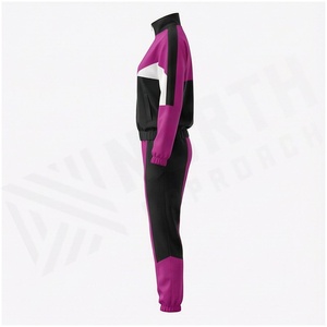 Conjunto Deportivo para Mujer con Bloques de Color, Chaqueta con Cierre y Cuello Alto, Pantalones Deportivos Transpirables de Poliéster para Otoño - Product Image 3