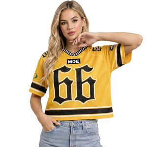 เสื้อฟุตบอลอเมริกันคอวี ผ้าตาข่ายโพลีเอสเตอร์ สกรีนโลโก้ทีมตามสั่ง แขนเสื้อลายทาง แขนสั้น บริการผลิตจำนวนมาก - Product Image 1