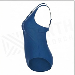 Women's Blue One-Piece Swimsuit With <b>Crossed</b> Halter Neckline And Hollow Out Design Stretchy Solid Swimwear - Product Image 3