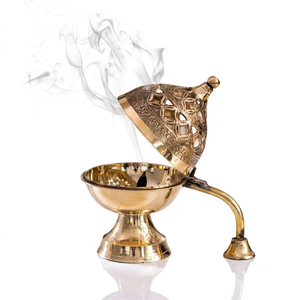 Handcrafted Hammered Copper Incense Burner Wooden Handle <b>Bakhoor</b> Burner <b>Oud</b> Burner Charcoal Censer Aromatherapy Home Decor OEM - Product Image 1
