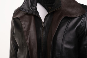 Blouson aviateur en cuir véritable pour homme, col en fausse fourrure, coupe-vent, style motard, veste d'hiver décontractée avec fermeture éclair - Product Image 5