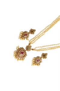 Complete Afghan Bridal Jewelry Set Featuring <b>Ruby</b> And Emerald Rectangular Stone Floral Motif <b>Necklace</b> - Product Image 5