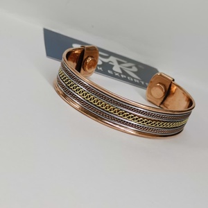 Premium Metal Craft Magnetic Copper Cuff <b>Bangle</b> Multi Layer Chain Design Two Tone Adjustable Open Bracelet - Product Image 1