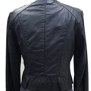 Leather Lambskin <b>Jacket</b> Solid Black Womens Collarless Moto <b>Jacket</b> <b>with</b> Front <b>Zipper</b> Side <b>Pockets</b> Custom OEM Winter Wear - Product Image 6