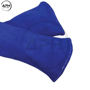 2026 Custom Made Blue Leather Welding <b>Gloves</b> <b>Long</b> Sleeve Cuff Full Finger Work Hand Wear With Reinforced Palm Thumb Design - Product Image 6