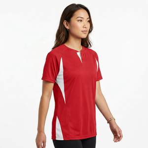 เสื้อเบสบอลชาย สีแดงขาว ตัดต่อสี แขนสั้น ระบายเหงื่อได้ดี ทรงแอธเลติก คอวี ติดกระดุมแป๊ก - Product Image 5