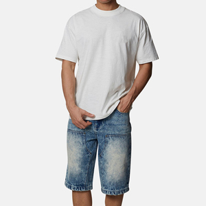Shorts Bermuda en jean délavé pour homme, taille mi-haute, fermeture boutonnée, couleur unie, respirant, style tissé - Product Image 6