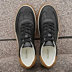 Chaussures en cuir véritable noir et blanc pour hommes, baskets décontractées, baskets cool pour jeunes, chaussures de skateboard polyvalentes pour hommes, Tenis Masculino - Product Image 5
