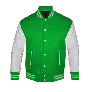 Veste en cuir et laine noire authentique pour homme, style universitaire, avec broderie décorative, style baseball - Product Image 1