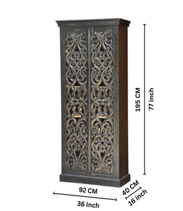 Armoire moderne noire en teck massif sculpté à la main, portes doubles, étagères réglables, pour chambre, appartement, hôtel, maison - Product Image 4