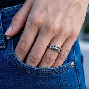 Hong Kong Jewelry Wholesale 18k Yellow Gold Black & White Diamond Classic Pave Wedding Band Rings for Anniversary Bridal Party - Product Image 3