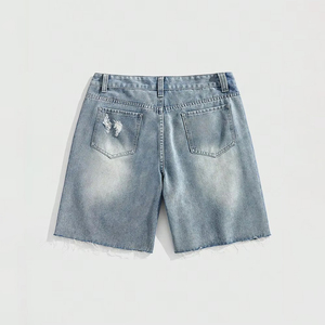 Shorts en jean baggy déchirés personnalisés pour hommes, 100 % coton, avec bande latérale en strass et cristaux, style streetwear, pour l'été - Product Image 2