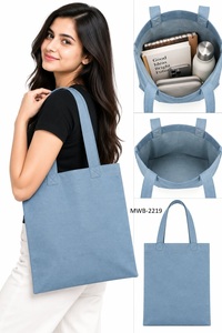 Women Canvas Denim Tote <b>Bag</b> Large Capacity Open Top Casual Daily Use Solid <b>Navy</b> Blue Shoulder Handle - Product Image 1