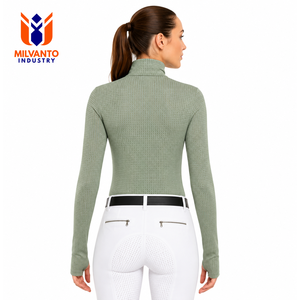 Custom Equestrian Women's Quick Dry <b>Long</b> <b>Sleeve</b> <b>Mesh</b> Riding Shirt | Turtleneck Spandex / Polyester Performance Horse Riding <b>Top</b> - Product Image 2
