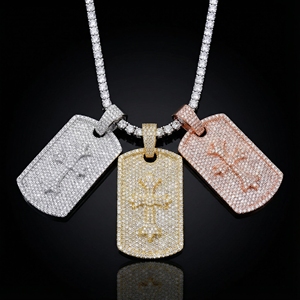 925 Silver Iced Moissanite Cross Pendant Rhodium Plated <b>Dog</b> Charm Round Brilliant Jewelry for Men - Product Image 4