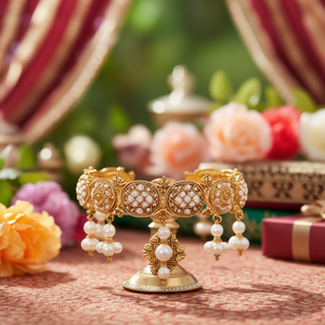 24K Gold Plated <b>Copper</b> & Brass Lakshmi Kada <b>Bangles</b> with Pearl Geometric Design Trendy Classic Bracelets for Gift - Product Image 3