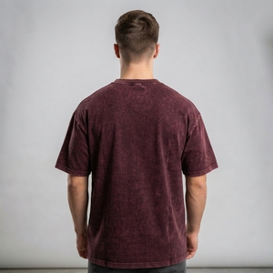 <b>Men's</b> Burgundy Washed T Shirt Oversized Crew <b>Neck</b> Short Sleeve Casual Streetwear Cotton <b>Tshirt</b> Relaxed Fit Top - Product Image 2