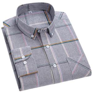 Chemise habillée à carreaux 100 % coton pour homme, manches longues, col boutonné, style décontracté chic, tissée - Product Image 3