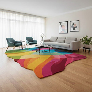 Alfombra de Lana de Nueva Zelanda Hecha a Mano de Lujo, Multicolor, con Forma de Ola Abstracta, Base de Látex, Regalo de Año Nuevo - Product Image 1