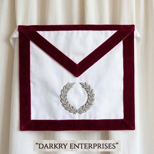 Tablier maçonnique personnalisé en toile de coton blanc avec bordure en velours marron et broderie de couronne de laurier en fil d'argent, Régalia maçonnique - Product Image 1