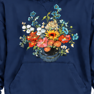 <b>Navy</b> Blue Bouquet Flowers Pullover Hoodie Colorful Floral Graphic Oversized Sweatshirt Kangaroo Pocket Casual Streetwear <b>Top</b> - Product Image 6